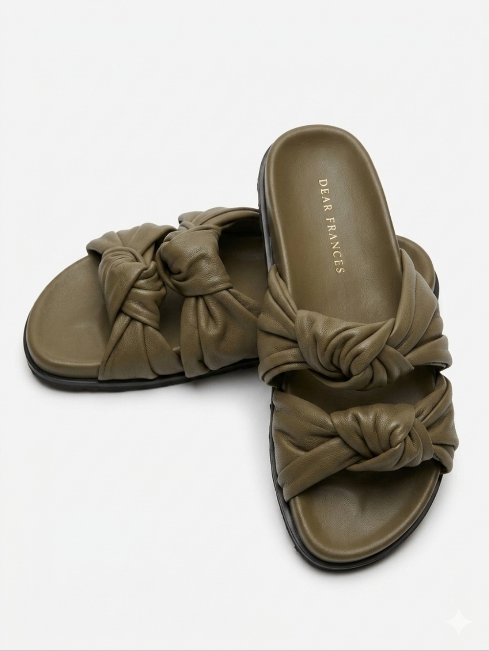 Dear Frances Olive Knotted Slide Mules